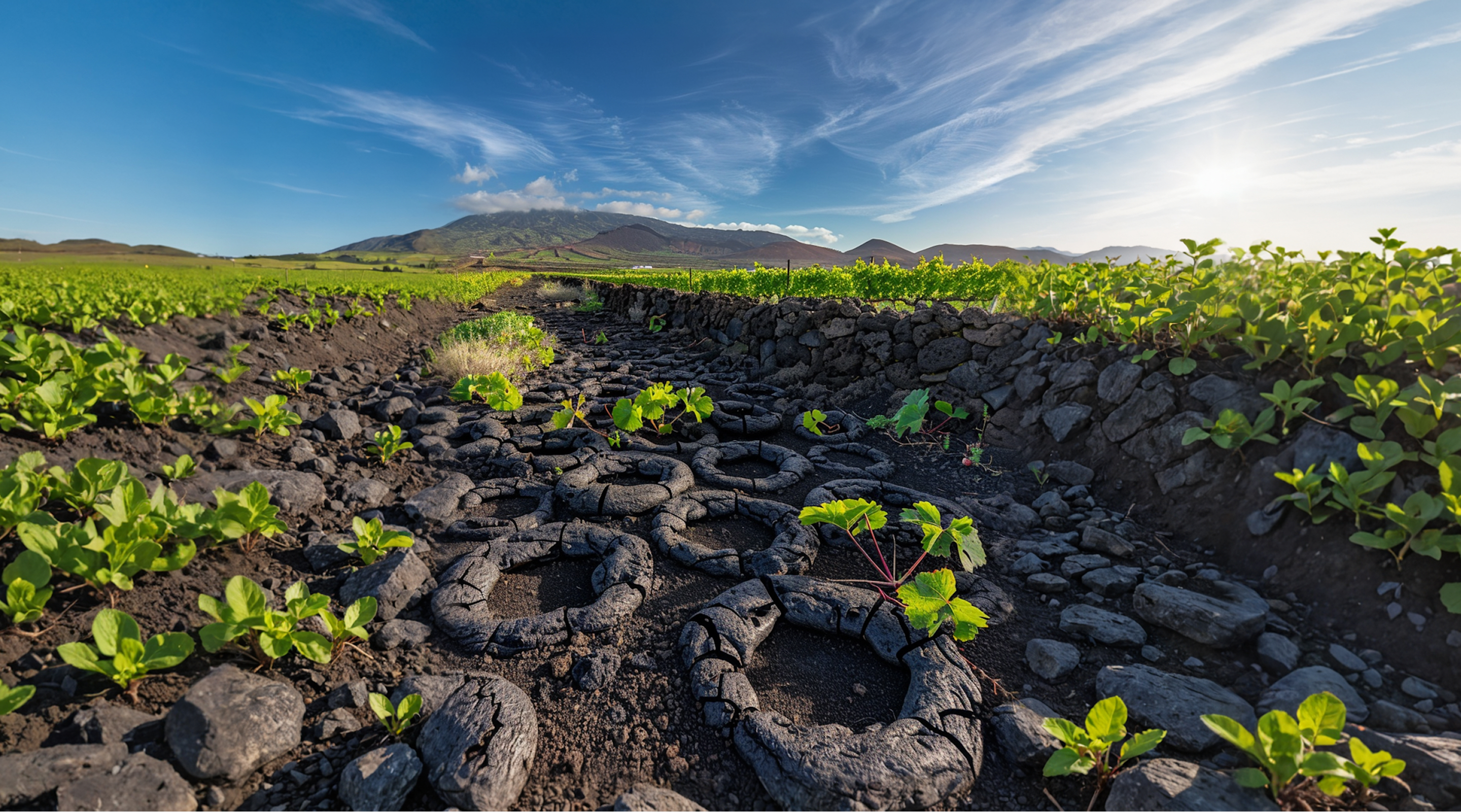 Regenerative organic farm with healthy crop rows